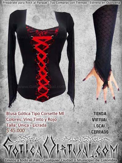 blusa gotica corsette vivotinto roja cintas blonda bonita mujer femenina dark bogota ventas online envios todo el pais cali medellin cucuta narino popayan neiva colombia